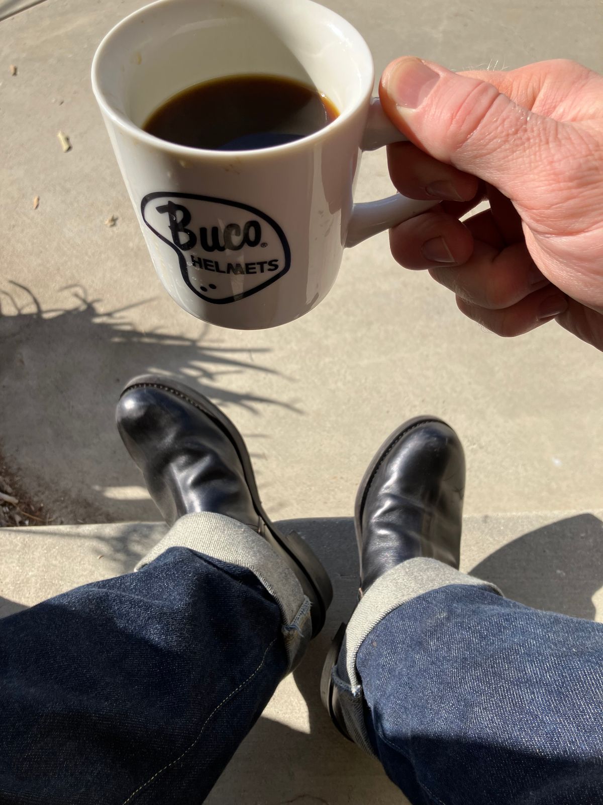 Photo by Bangarang on November 8, 2023 of the The Real McCoy's Buco Engineer Boots in Shinki Black Oiled Horsebutt.