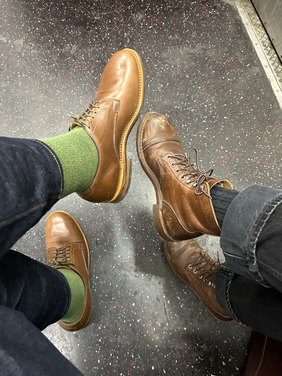 Photo by solly on February 13, 2024 of the Viberg Derby Shoe in Horween Natural Chromexcel.