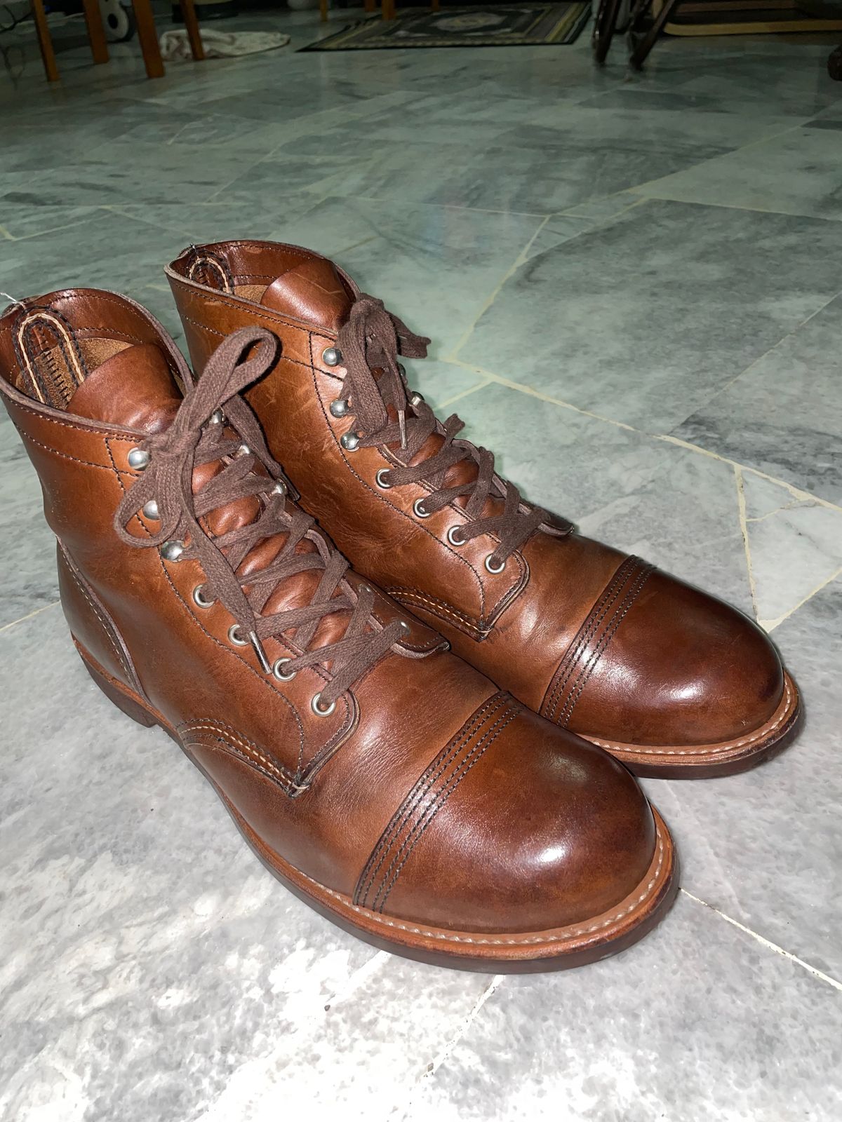 Photo by waxysmooth on February 18, 2024 of the Red Wing Iron Ranger in S.B. Foot Amber Harness.
