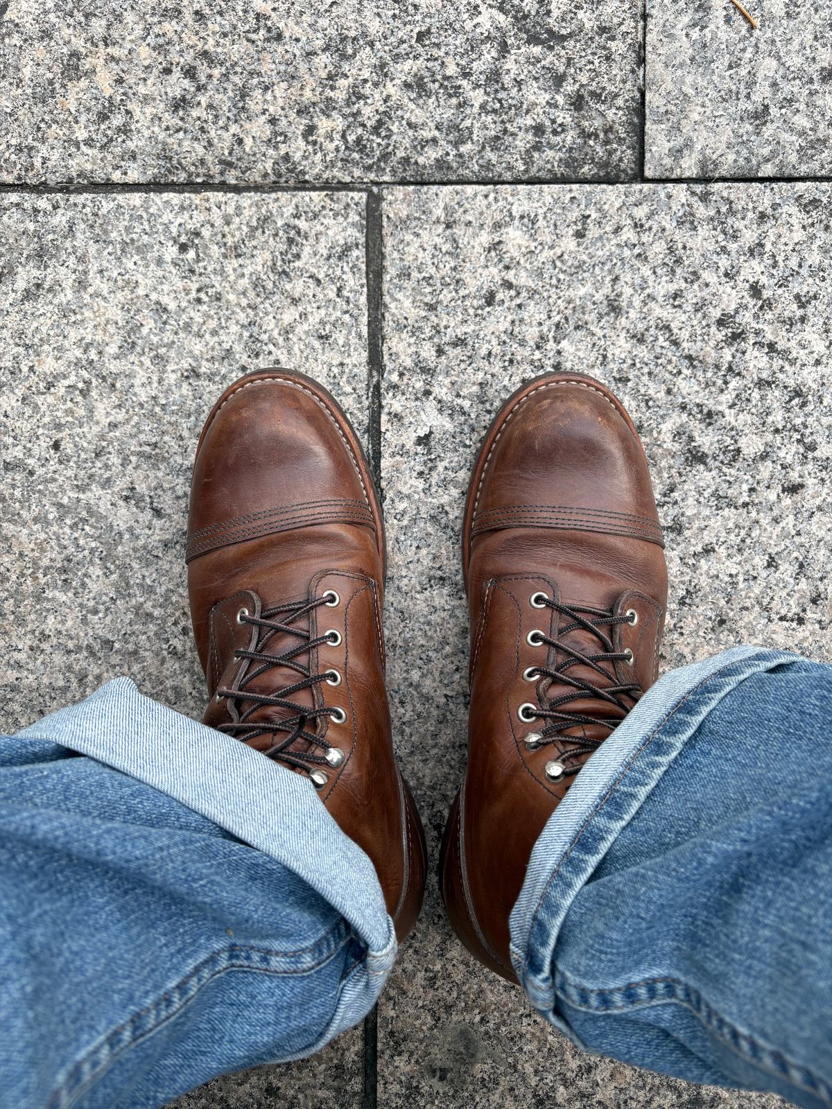 Photo by waxysmooth on December 28, 2024 of the Red Wing Iron Ranger in S.B. Foot Amber Harness.