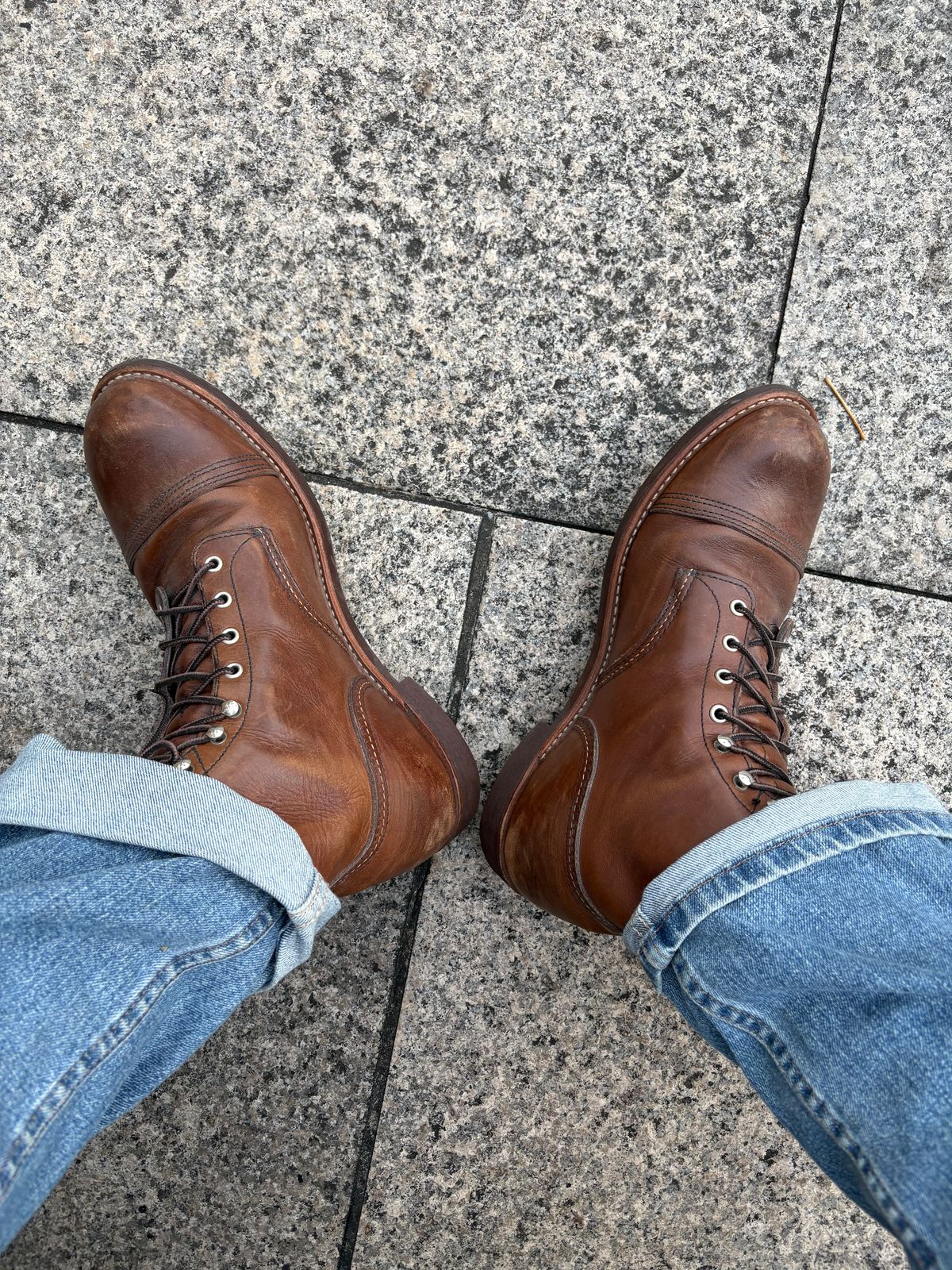 Photo by waxysmooth on December 28, 2024 of the Red Wing Iron Ranger in S.B. Foot Amber Harness.