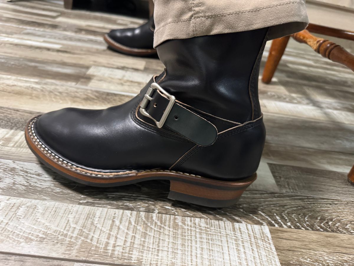 Photo by Shannmoody on July 25, 2025 of the White's Nomad Engineer Boots in Horween Black Chromexcel.