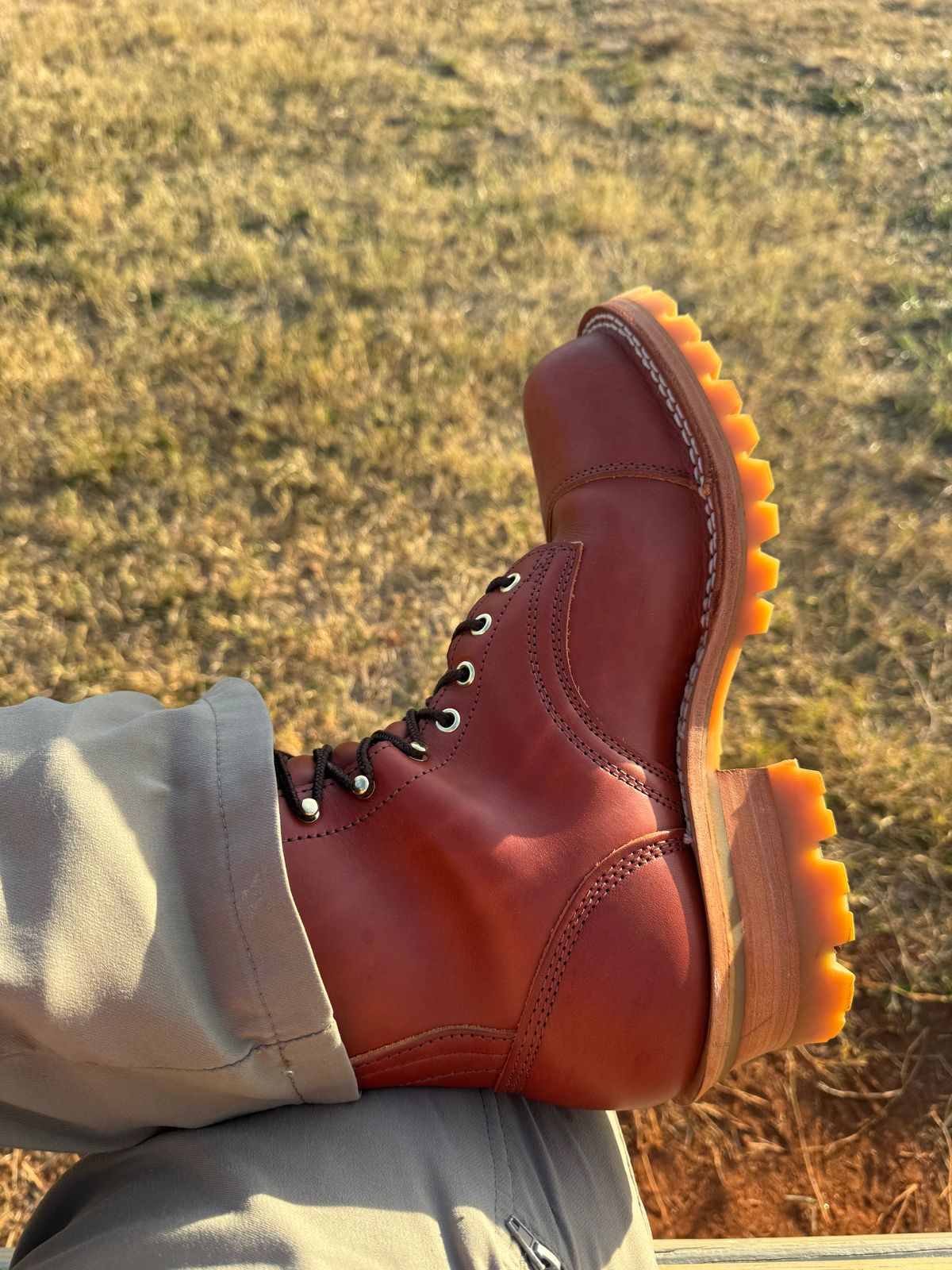 Photo by Shannmoody on October 24, 2025 of the Frank's Boots Type 2 Highlander in Wickett & Craig Chestnut English Bridle.