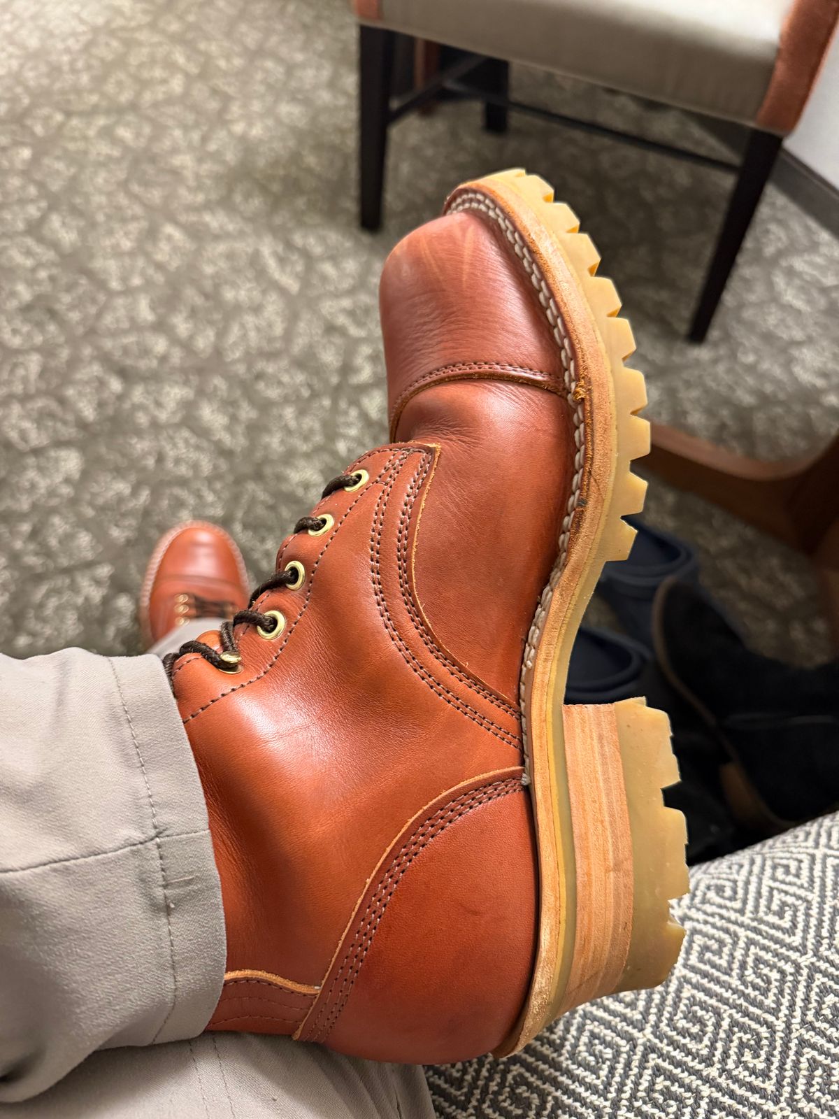 Photo by Shannmoody on February 15, 2026 of the Frank's Boots Type 2 Highlander in Wickett & Craig Chestnut English Bridle.