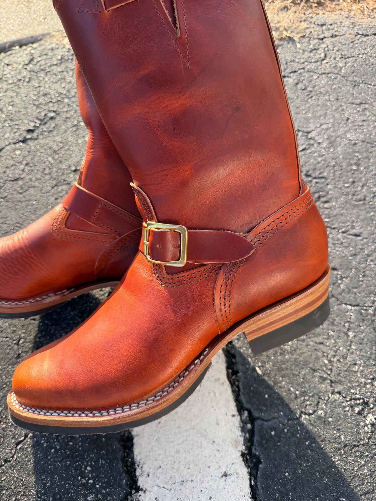 Photo by Shannmoody on January 5, 2026 of the Wesco Mister Lou in Wickett & Craig Tan Oiled Latigo.