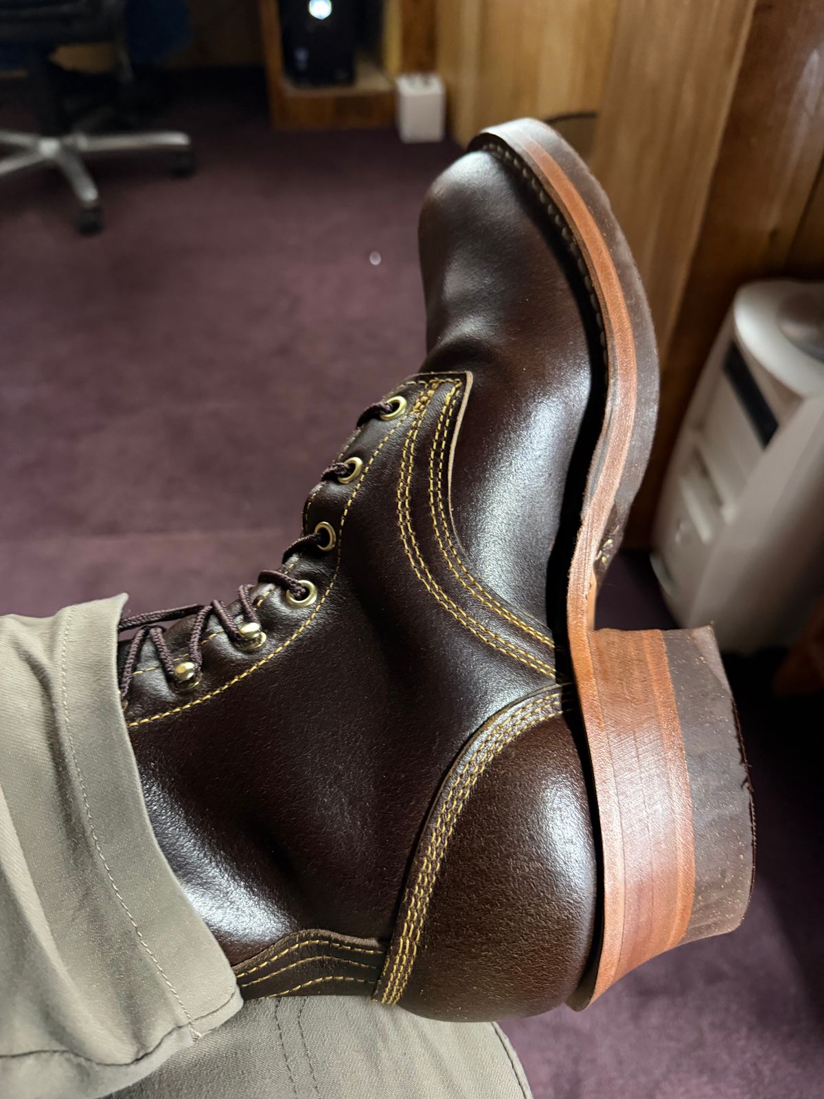 Photo by Shannmoody on February 22, 2026 of the Frank's Boots Type 2 Highlander in Horween Cinnamon Waxed Flesh.