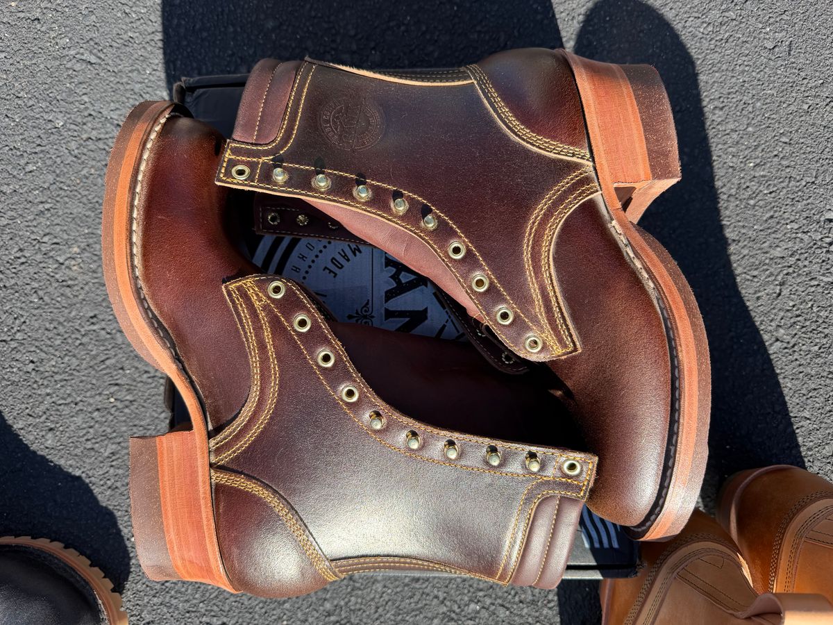 Photo by Shannmoody on February 20, 2026 of the Frank's Boots Type 2 Highlander in Horween Cinnamon Waxed Flesh.