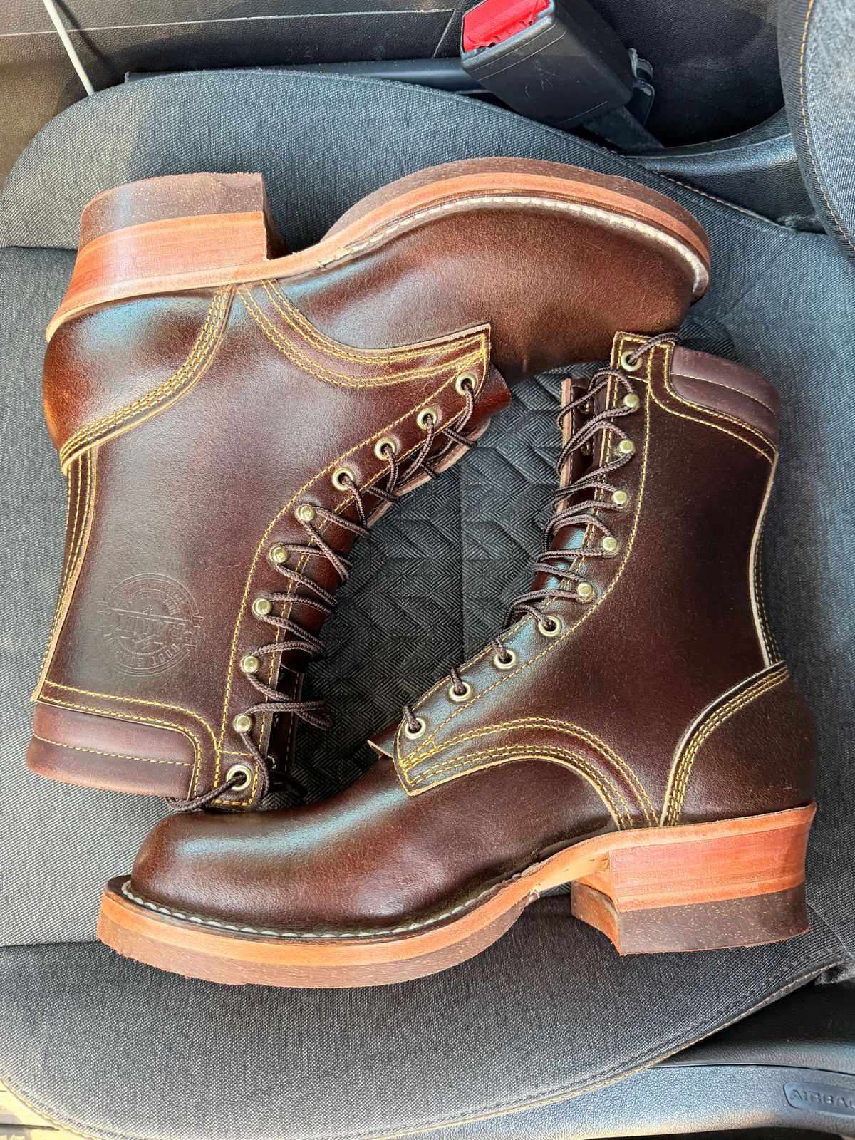 Photo by Shannmoody on February 20, 2026 of the Frank's Boots Type 2 Highlander in Horween Cinnamon Waxed Flesh.