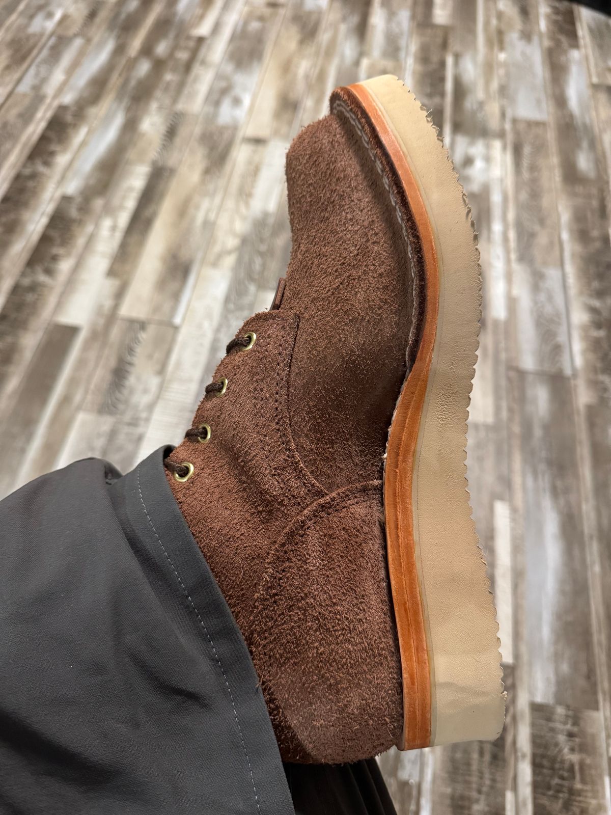 Photo by Shannmoody on June 12, 2025 of the Frank's Boots Rainier in Seidel Chocolate Oil Tan Roughout.