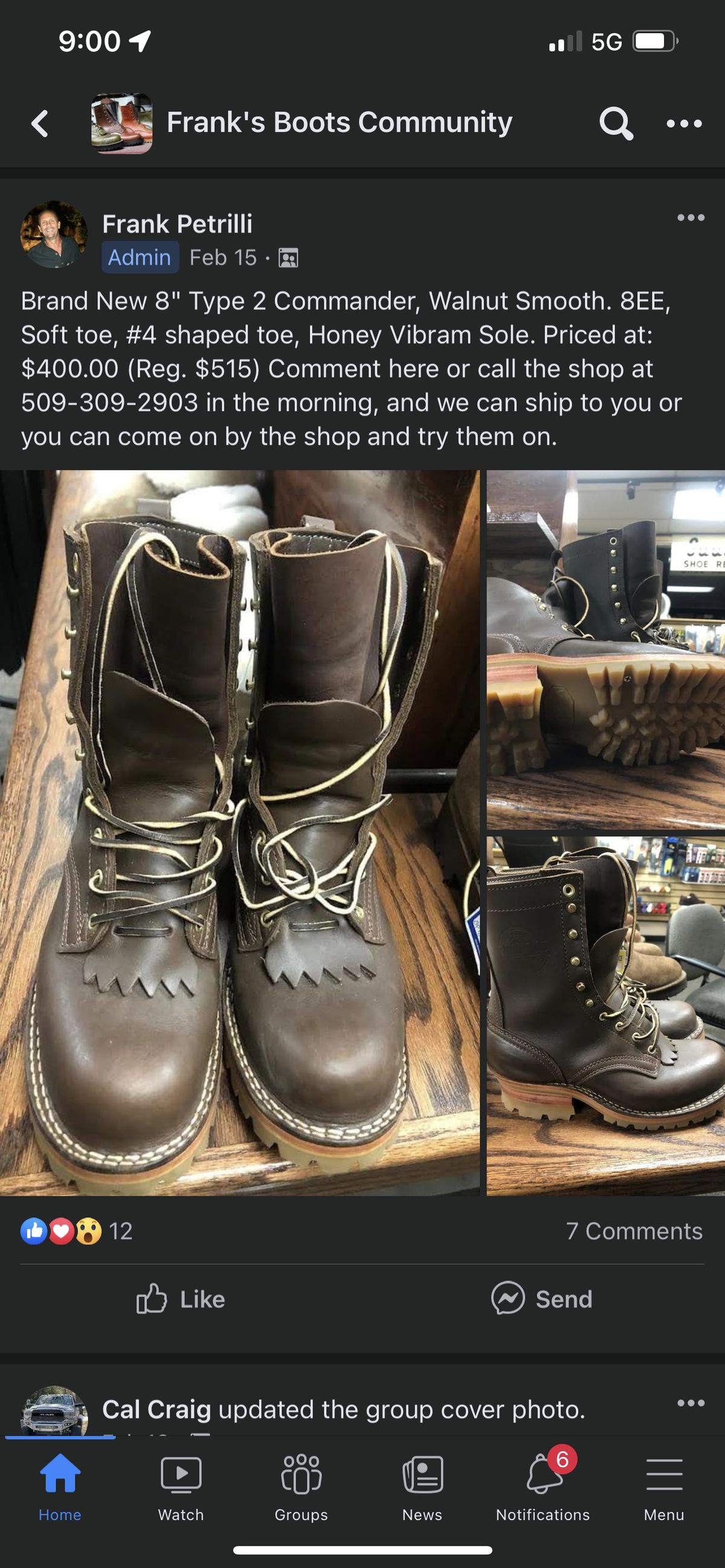 Photo by Shannmoody on March 19, 2022 of the Frank's Boots Type 1 Commander in Horween Walnut Cypress.