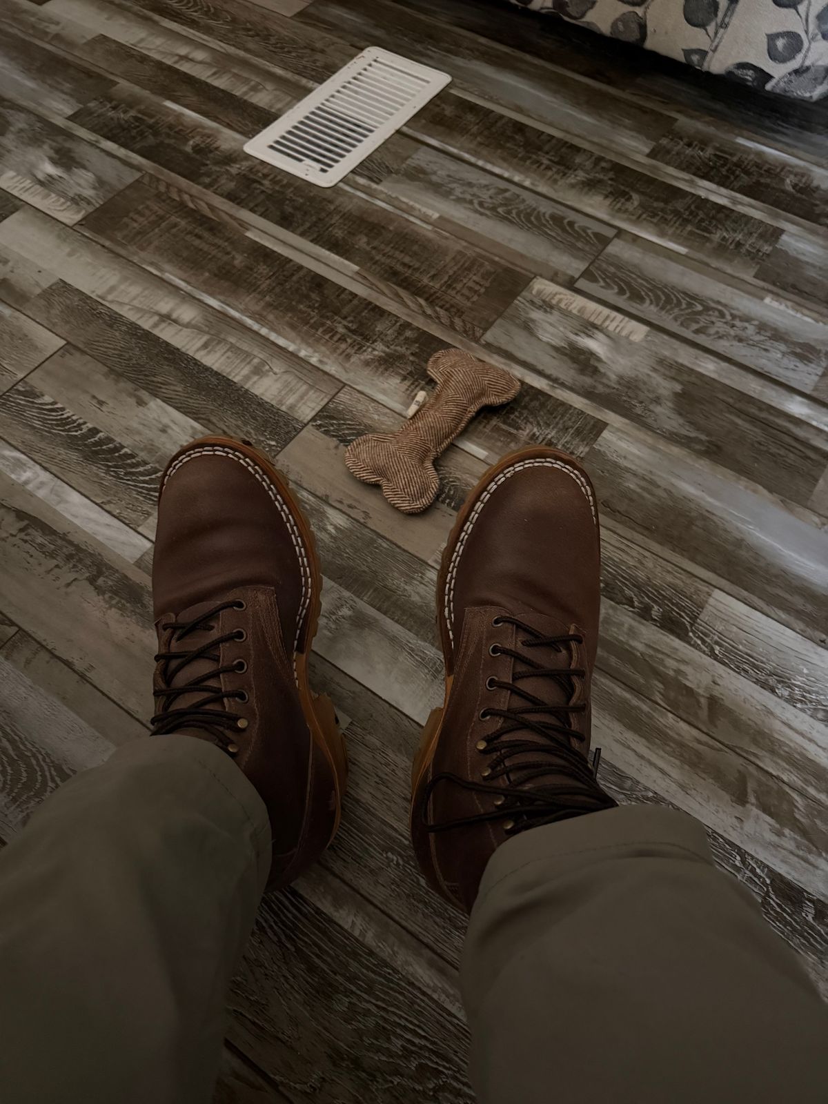 Photo by Shannmoody on February 16, 2026 of the Frank's Boots Type 2 Highlander in Horween Natural Waxed Flesh.