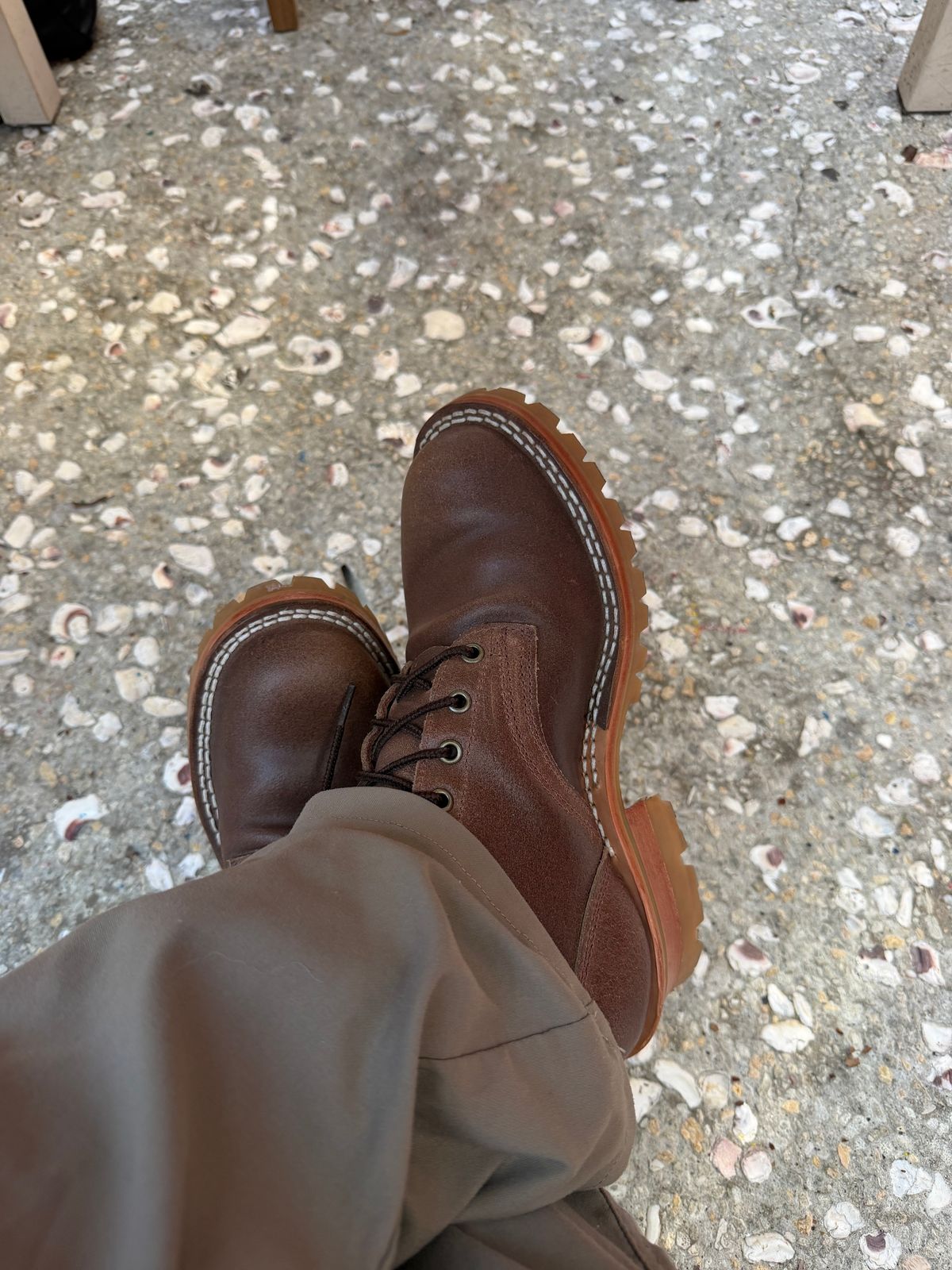 Photo by Shannmoody on February 13, 2026 of the Frank's Boots Type 2 Highlander in Horween Natural Waxed Flesh.