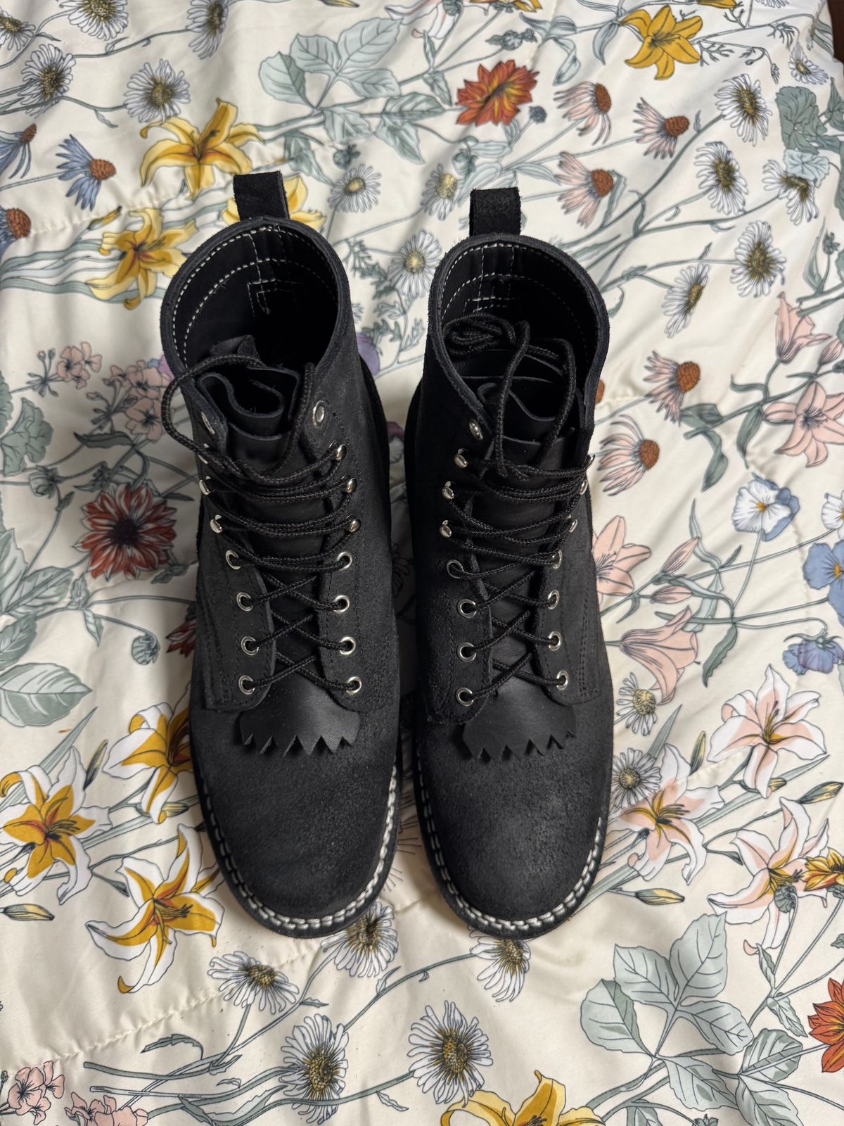 Photo by Shannmoody on May 28, 2025 of the Frank's Boots Rainier in Black Roughout Work Leather.