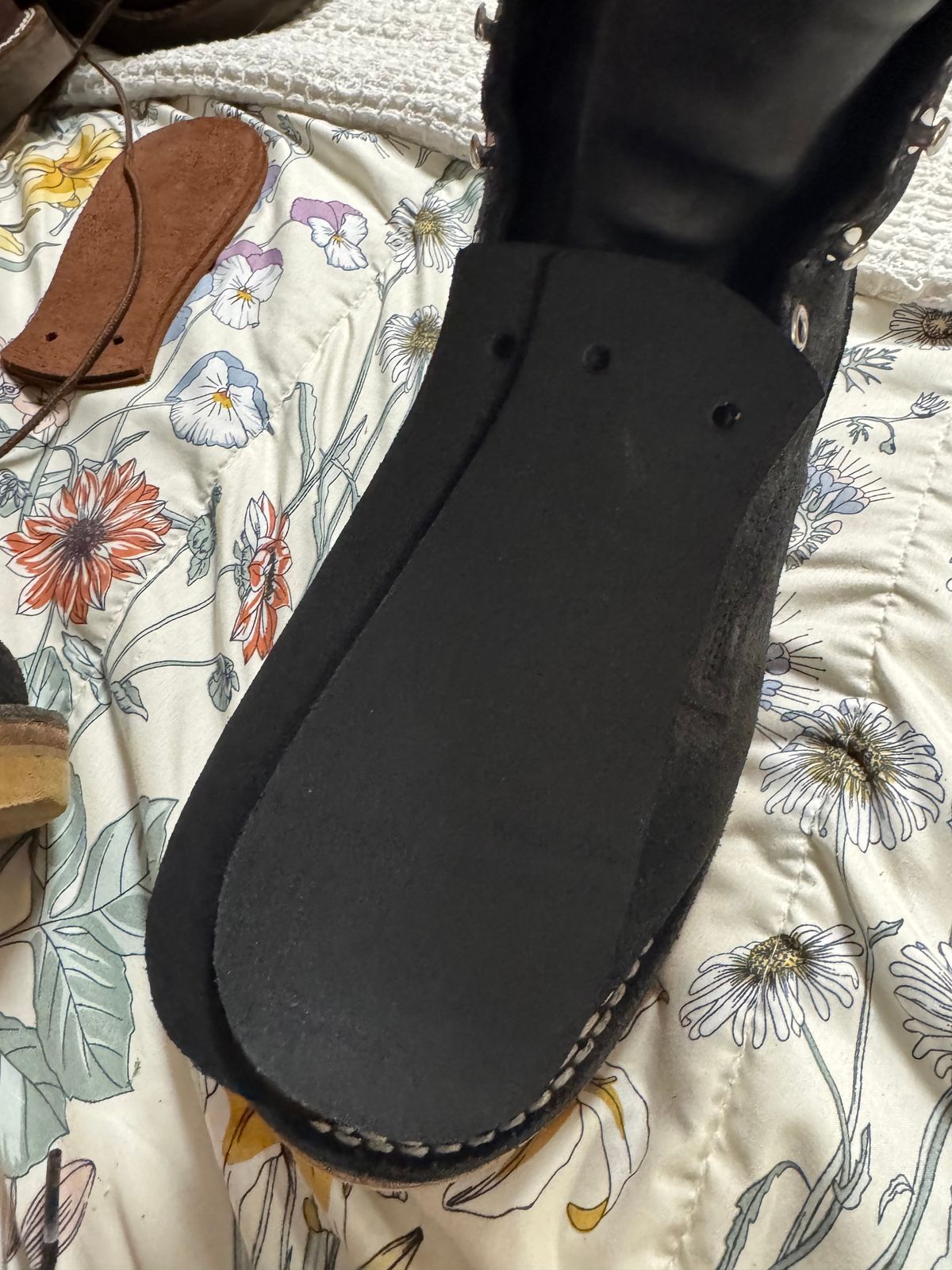 Photo by Shannmoody on June 30, 2025 of the Frank's Boots Rainier in Black Roughout Work Leather.