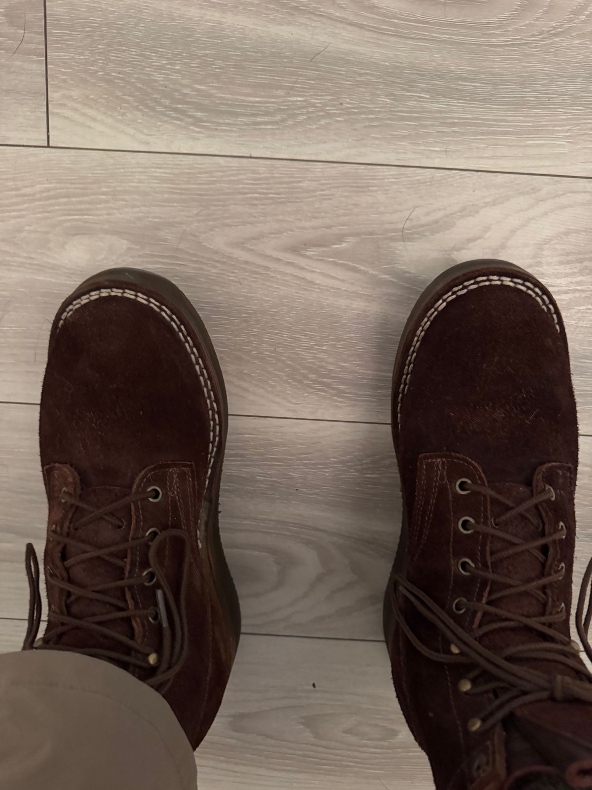 Photo by Shannmoody on July 9, 2025 of the Frank's Boots Rainier in Seidel Mocha Oil Tan Roughout.