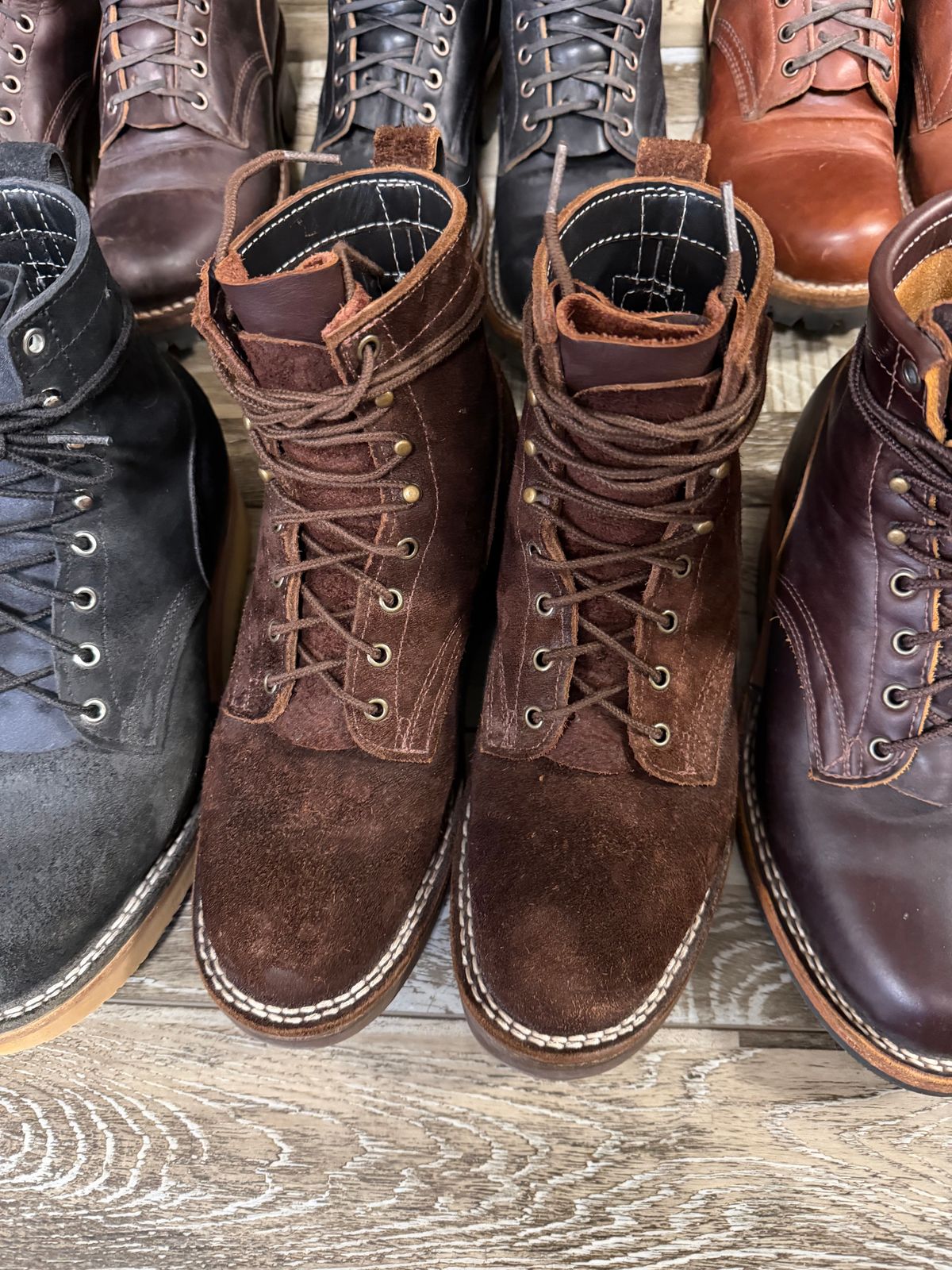 Photo by Shannmoody on December 14, 2025 of the Frank's Boots Rainier in Seidel Mocha Oil Tan Roughout.