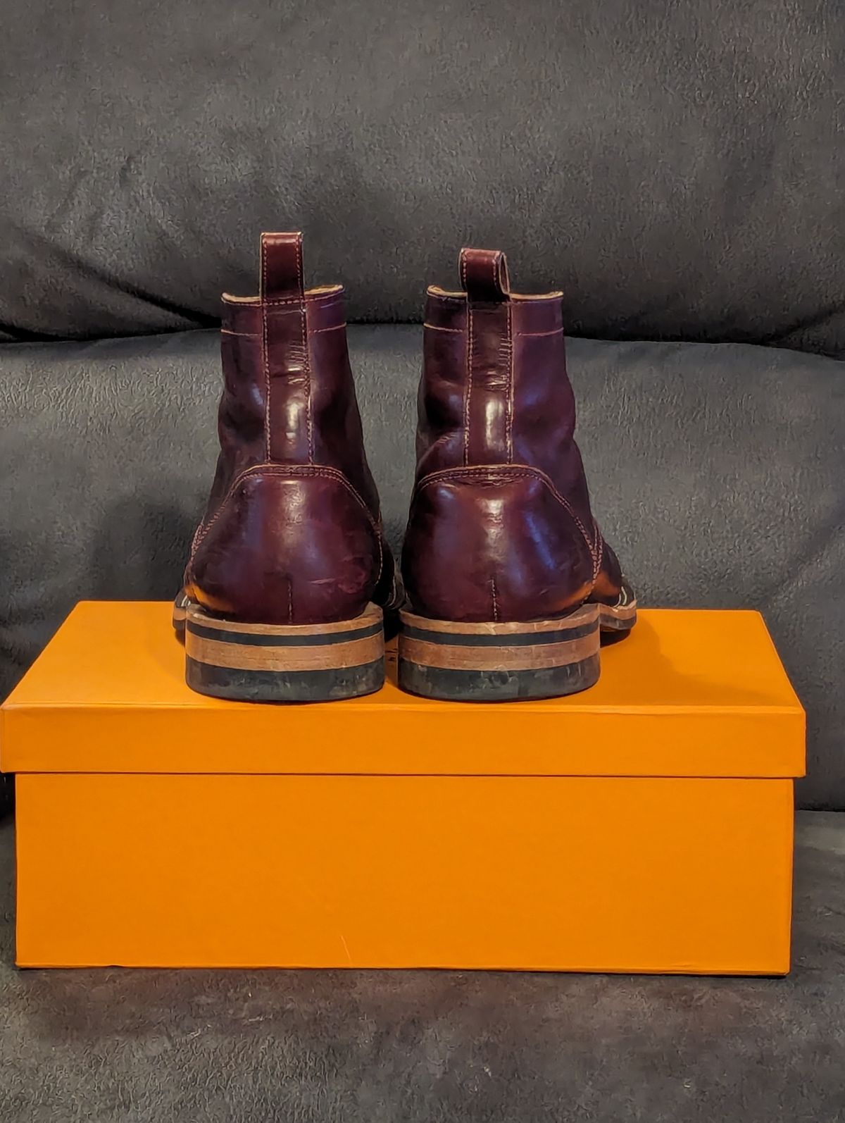Photo by weltventurer on January 5, 2024 of the Bordon Tukano Boots in Wickett & Craig Burgundy Oiled Latigo.