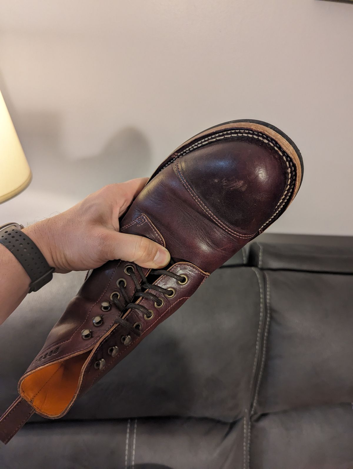 Photo by weltventurer on February 6, 2024 of the Bordon Tukano Boots in Wickett & Craig Burgundy Oiled Latigo.