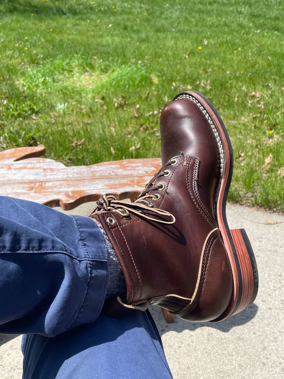 Photo by GRMTBCary on May 5, 2023 of the Nicks Robert in Horween Brown Chromexcel.