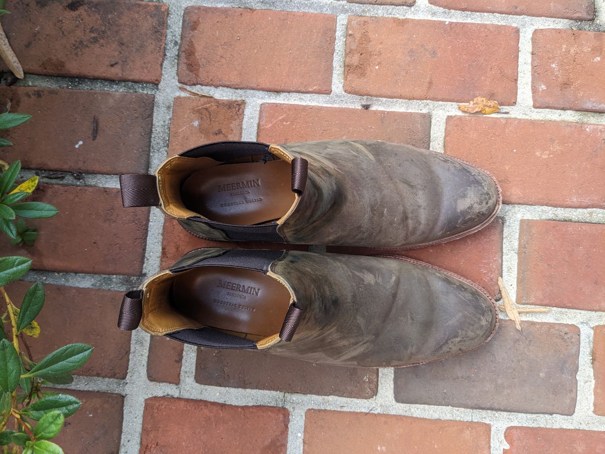 Photo by ganelo on December 4, 2022 of the Meermin Chelsea Boot in Caper Green Waxy Shell Cordovan.