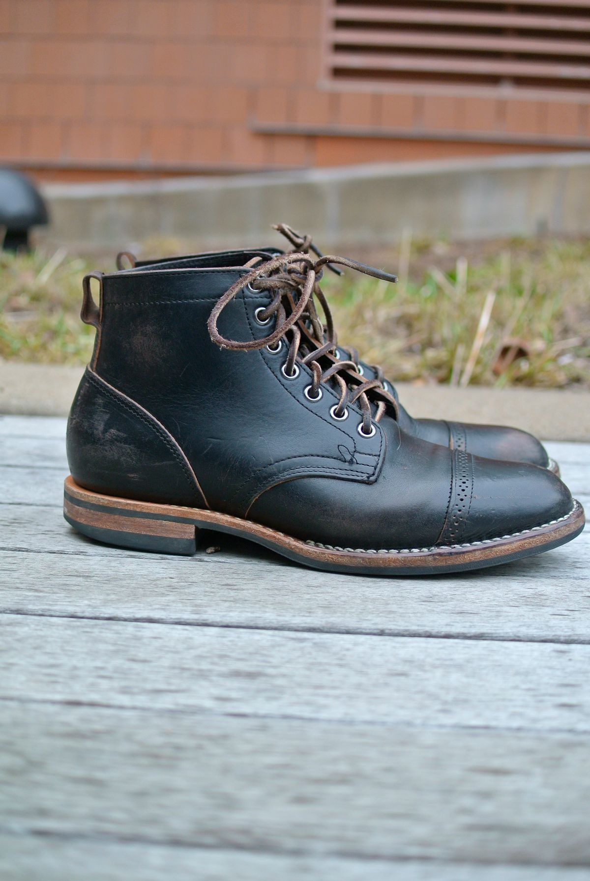 Photo by nootboot on February 4, 2023 of the Viberg Service Boot BCT in Maryam Black Teacore Horsebutt.
