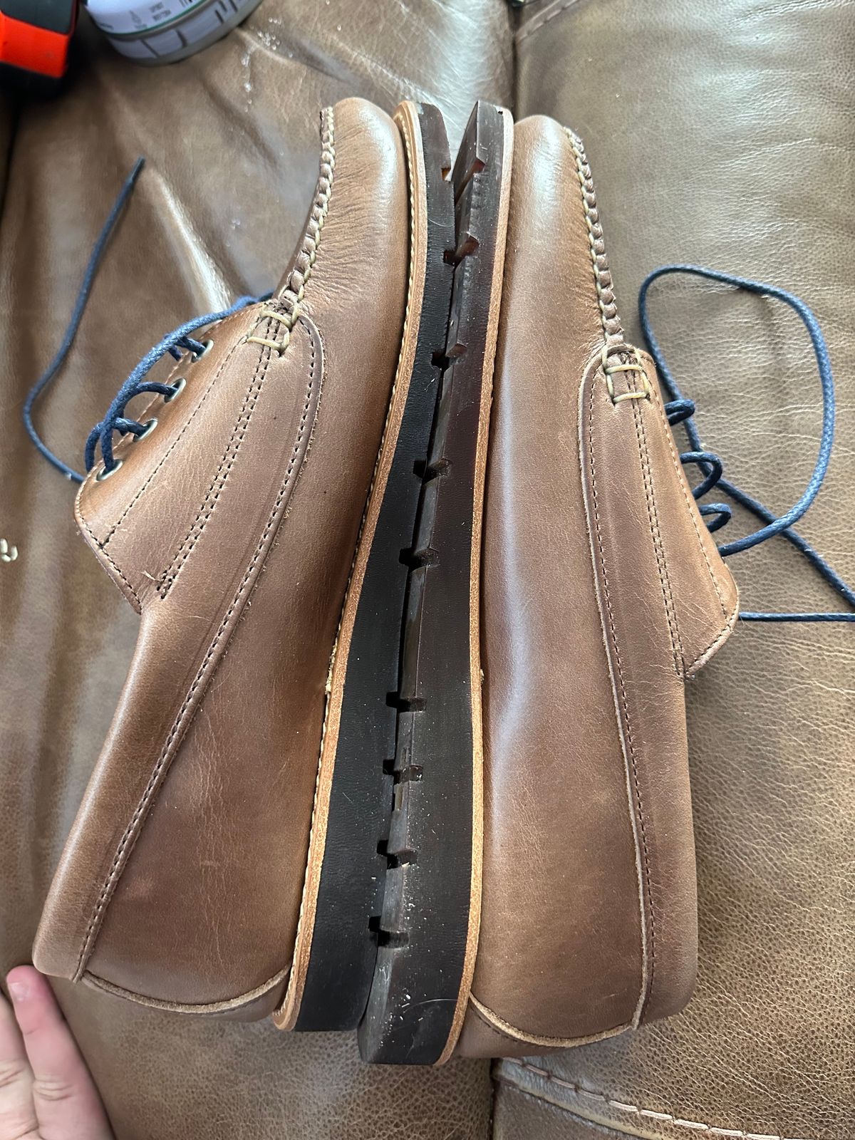 Photo by edtompkins on October 9, 2023 of the Rancourt & Co. Baxter Ranger Moc in Horween Natural Chromexcel.