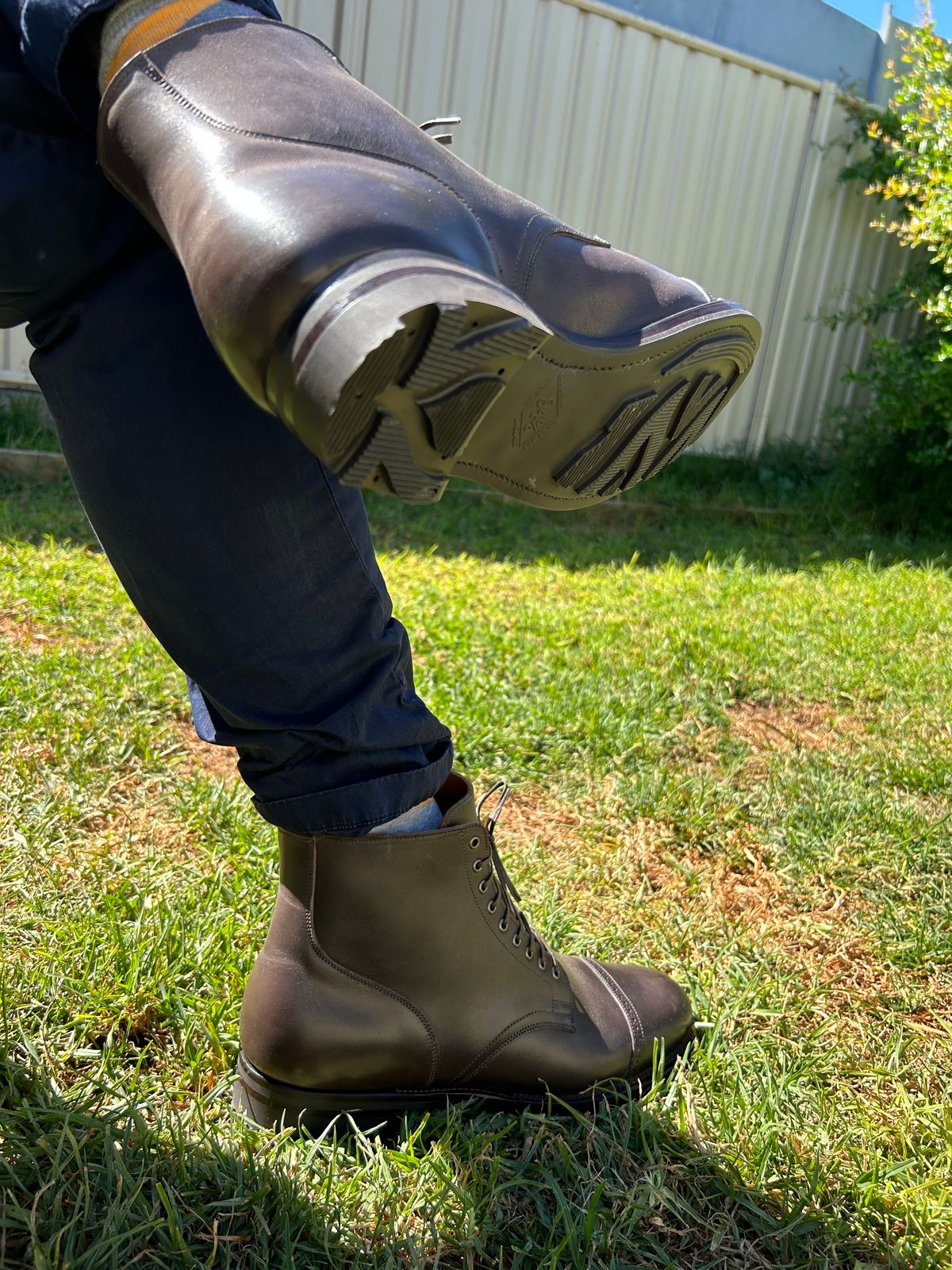 Photo by knucklegame on October 1, 2023 of the Viberg Service Boot in Maryam T. Moro Horsebutt.