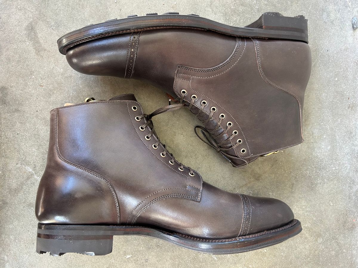 Photo by knucklegame on October 1, 2023 of the Viberg Service Boot in Maryam T. Moro Horsebutt.