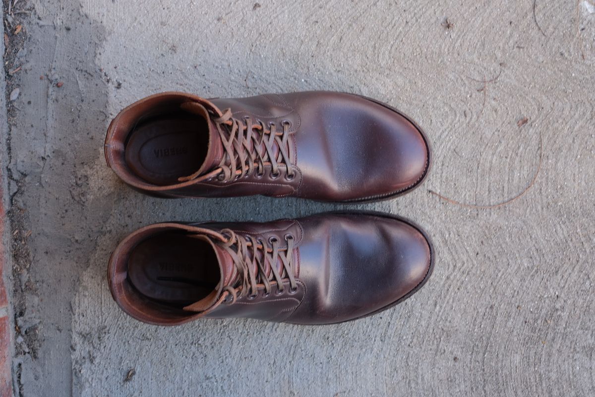 Photo by danadd94 on January 5, 2024 of the Viberg x Himel Ammunition Boot in Comipel Brown Horsebutt.
