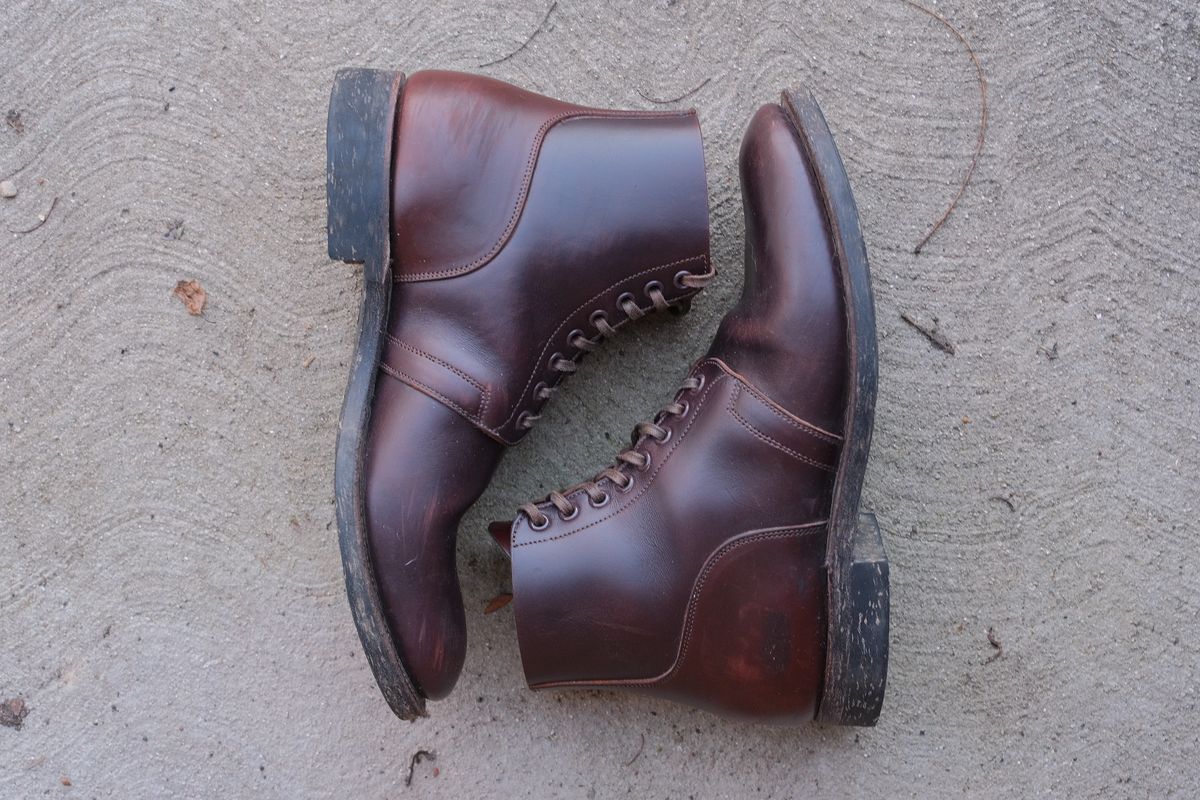 Photo by danadd94 on February 5, 2024 of the Viberg x Himel Ammunition Boot in Comipel Brown Horsebutt.