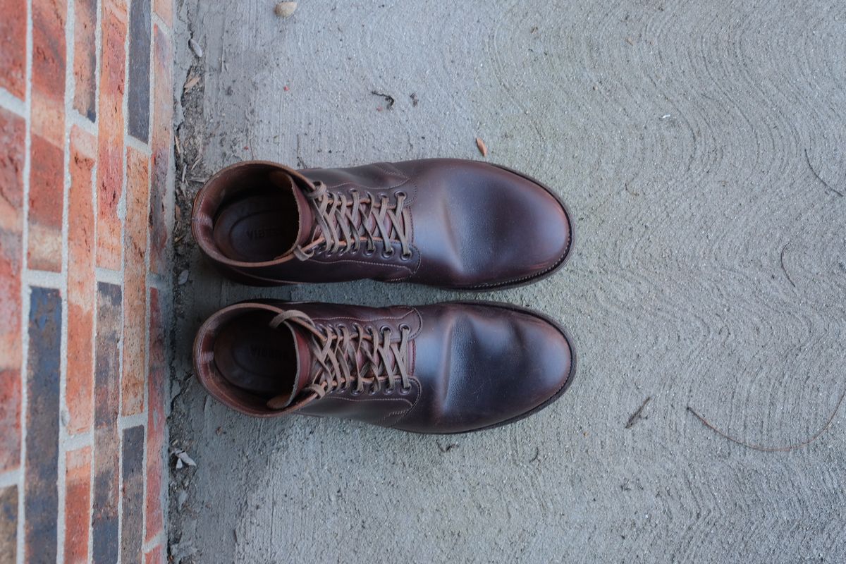 Photo by danadd94 on February 5, 2024 of the Viberg x Himel Ammunition Boot in Comipel Brown Horsebutt.