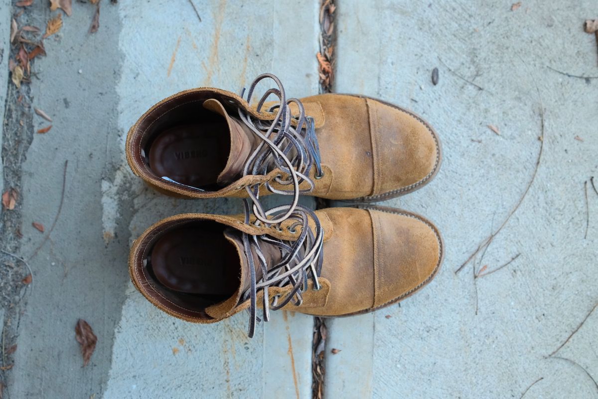Photo by danadd94 on December 5, 2024 of the Viberg Service Boot in Horween Wheat Predator Roughout.