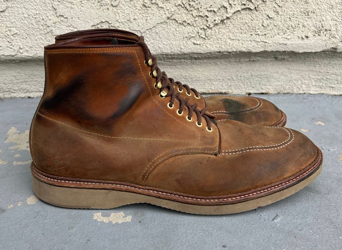 Photo by kenmar1010 on January 3, 2025 of the Alden Indy Boot in Smooth Tan Chamois.