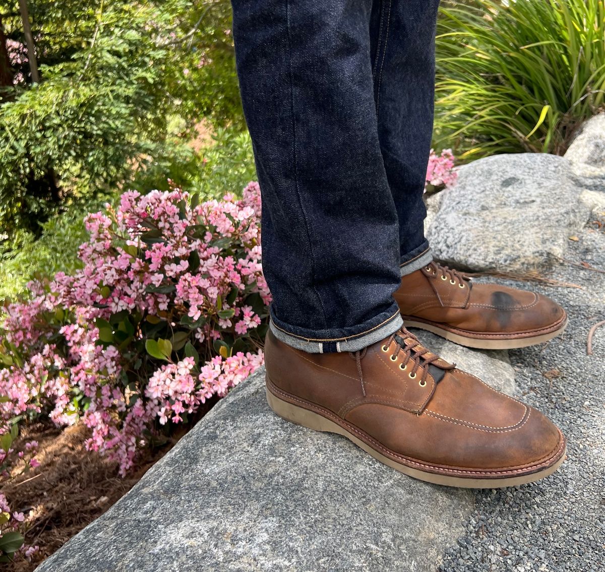 Photo by kenmar1010 on March 28, 2025 of the Alden Indy Boot in Smooth Tan Chamois.
