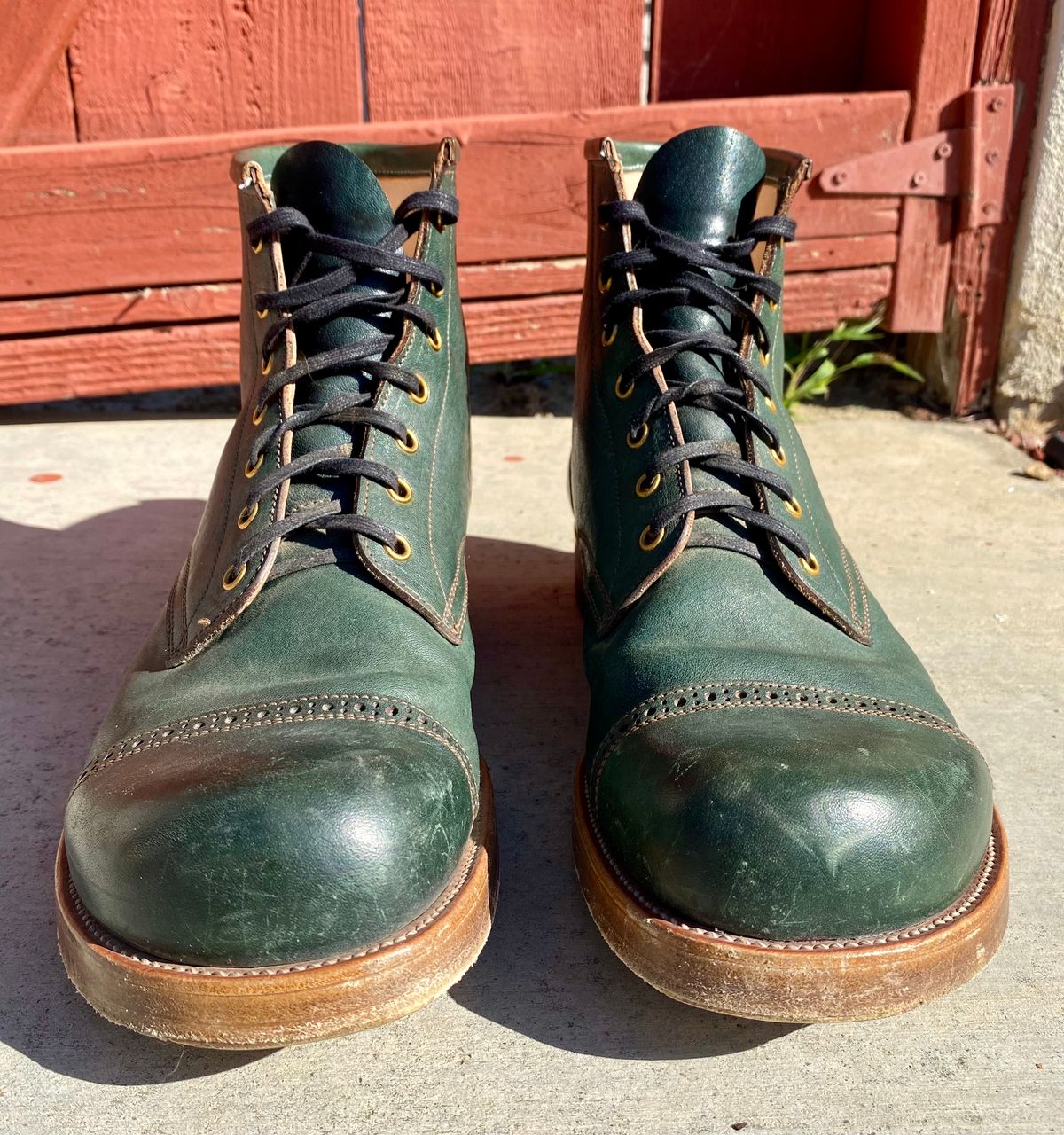 Photo by kenmar1010 on December 4, 2022 of the Iron Boots 5515 in Maryam Jungle Green Horsebutt.