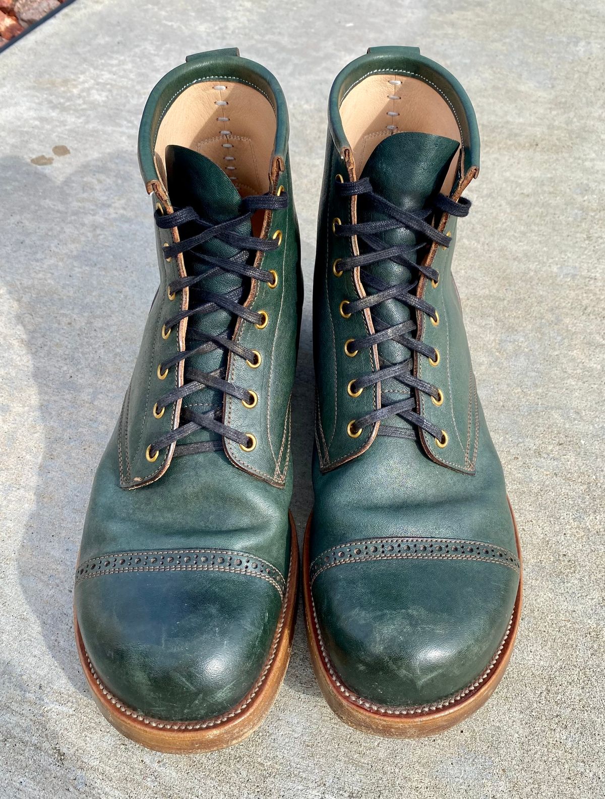 Photo by kenmar1010 on January 4, 2023 of the Iron Boots 5515 in Maryam Jungle Green Horsebutt.