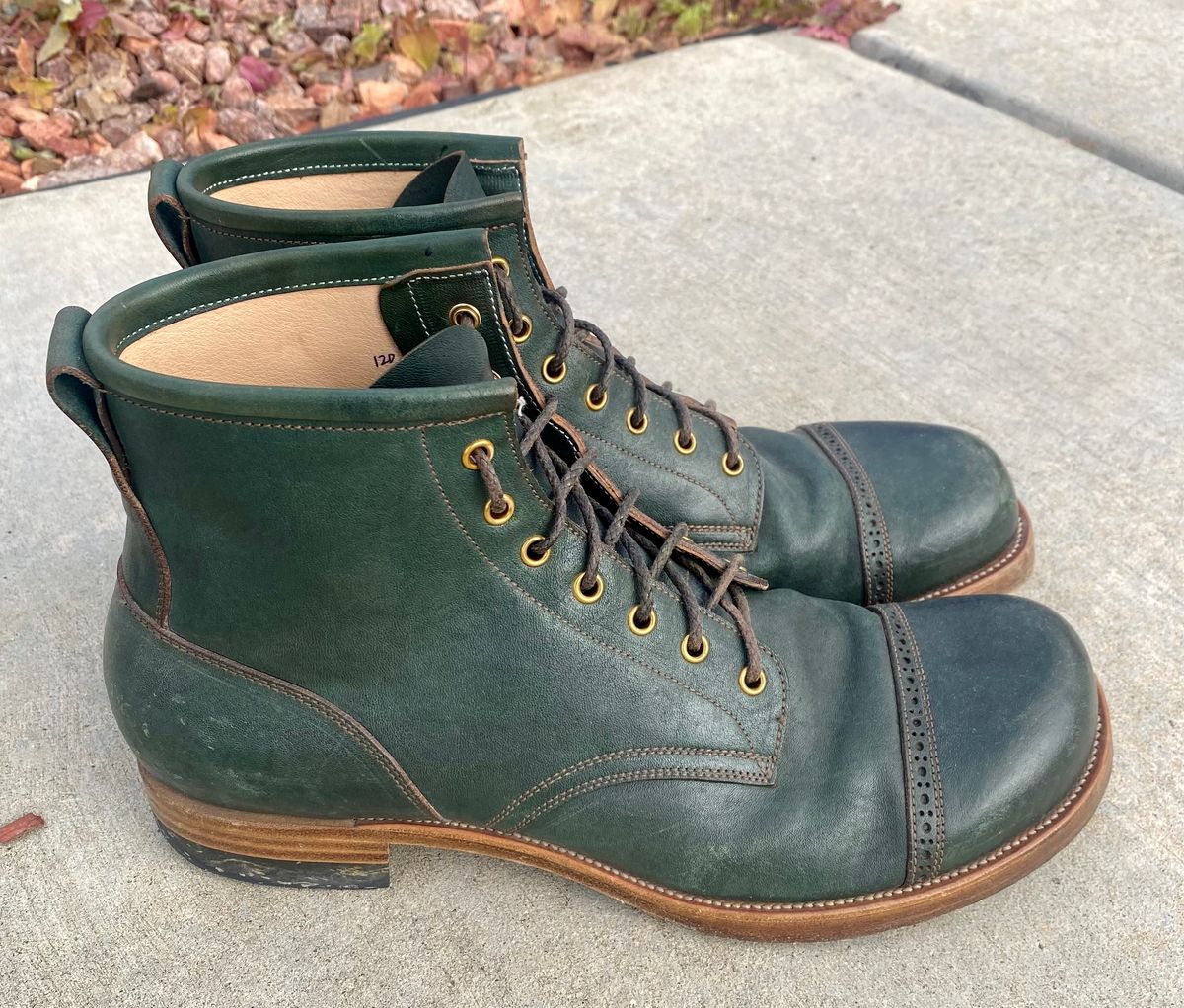 Photo by kenmar1010 on February 5, 2023 of the Iron Boots 5515 in Maryam Jungle Green Horsebutt.
