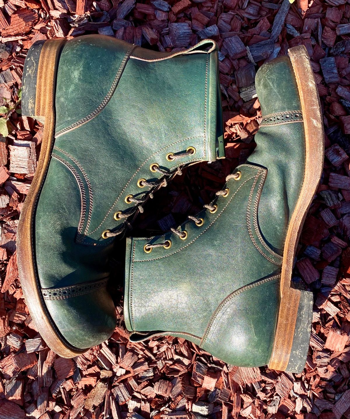 Photo by kenmar1010 on April 5, 2023 of the Iron Boots 5515 in Maryam Jungle Green Horsebutt.