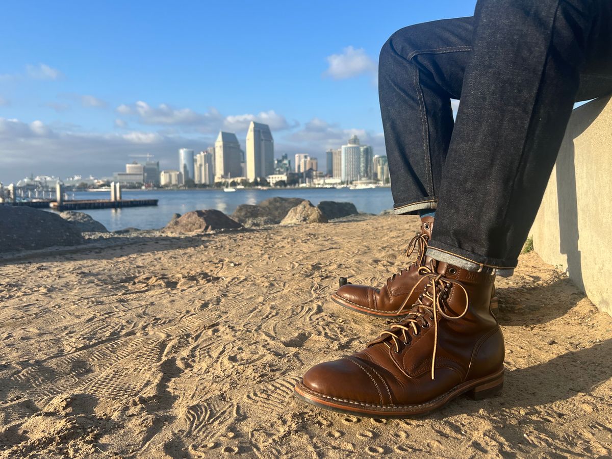 Photo by kenmar1010 on November 5, 2023 of the White's MP-Sherman Toe Cap in Horween British Tan Chromexcel.
