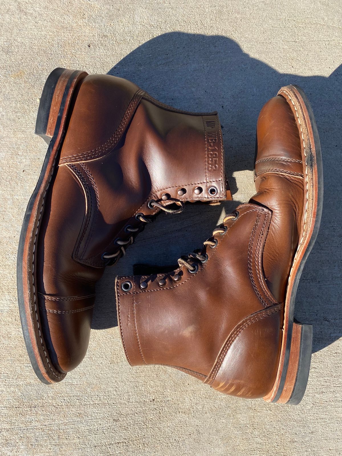 Photo by kenmar1010 on November 5, 2023 of the White's MP-Sherman Toe Cap in Horween British Tan Chromexcel.