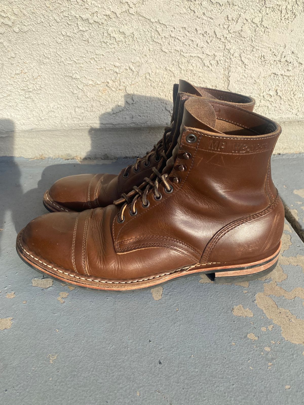 Photo by kenmar1010 on December 4, 2023 of the White's MP-Sherman Toe Cap in Horween British Tan Chromexcel.