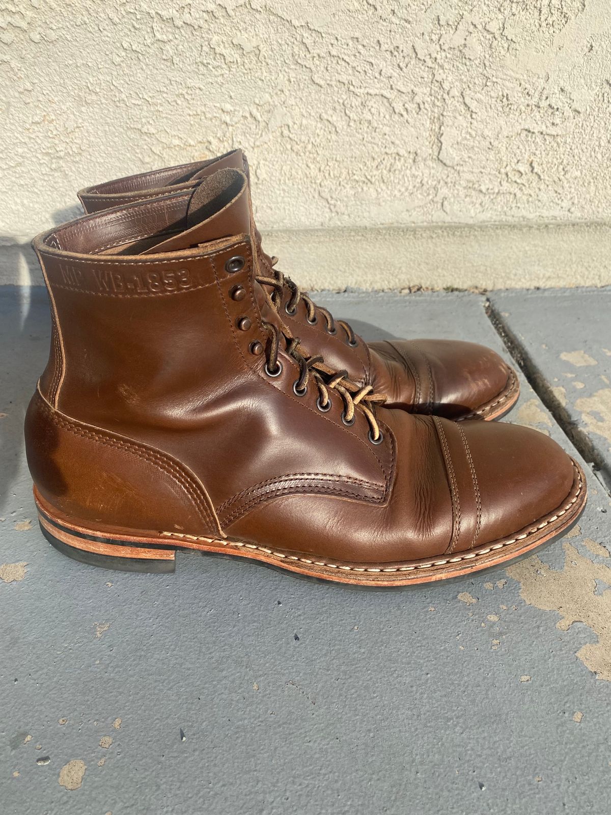 Photo by kenmar1010 on December 4, 2023 of the White's MP-Sherman Toe Cap in Horween British Tan Chromexcel.