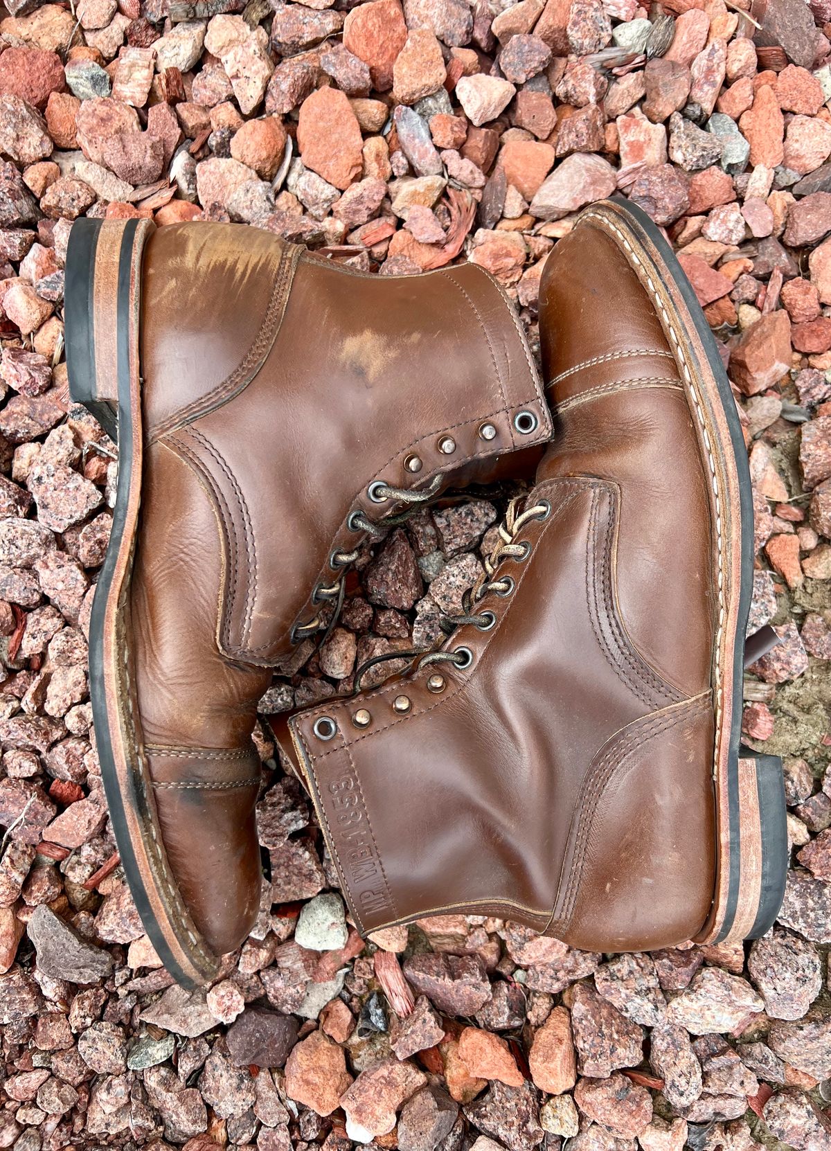 Photo by kenmar1010 on April 5, 2024 of the White's MP-Sherman Toe Cap in Horween British Tan Chromexcel.