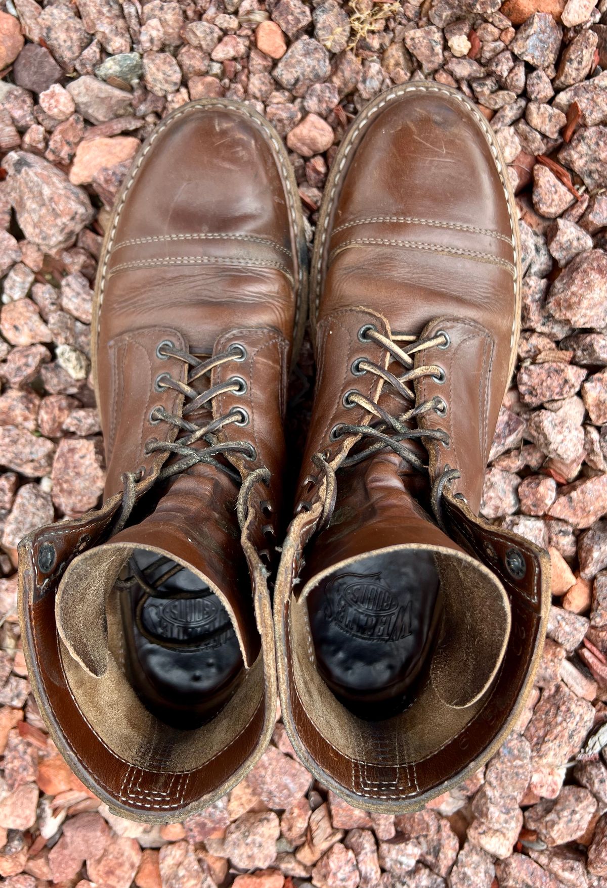 Photo by kenmar1010 on April 5, 2024 of the White's MP-Sherman Toe Cap in Horween British Tan Chromexcel.