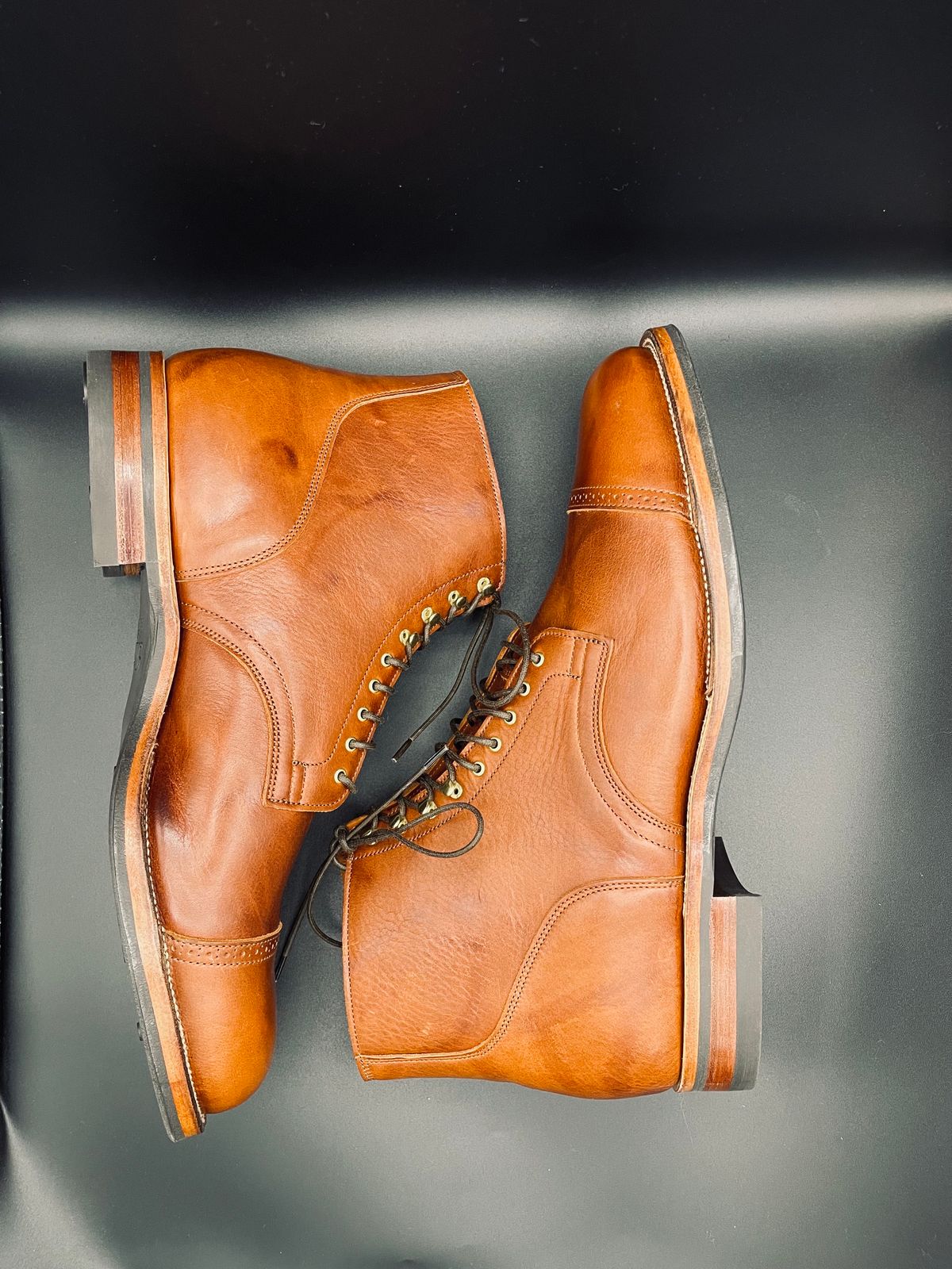 Photo by StrikeDeuce on October 9, 2023 of the Viberg Service Boot BCT in C.F. Stead Whisky Regency Calf.
