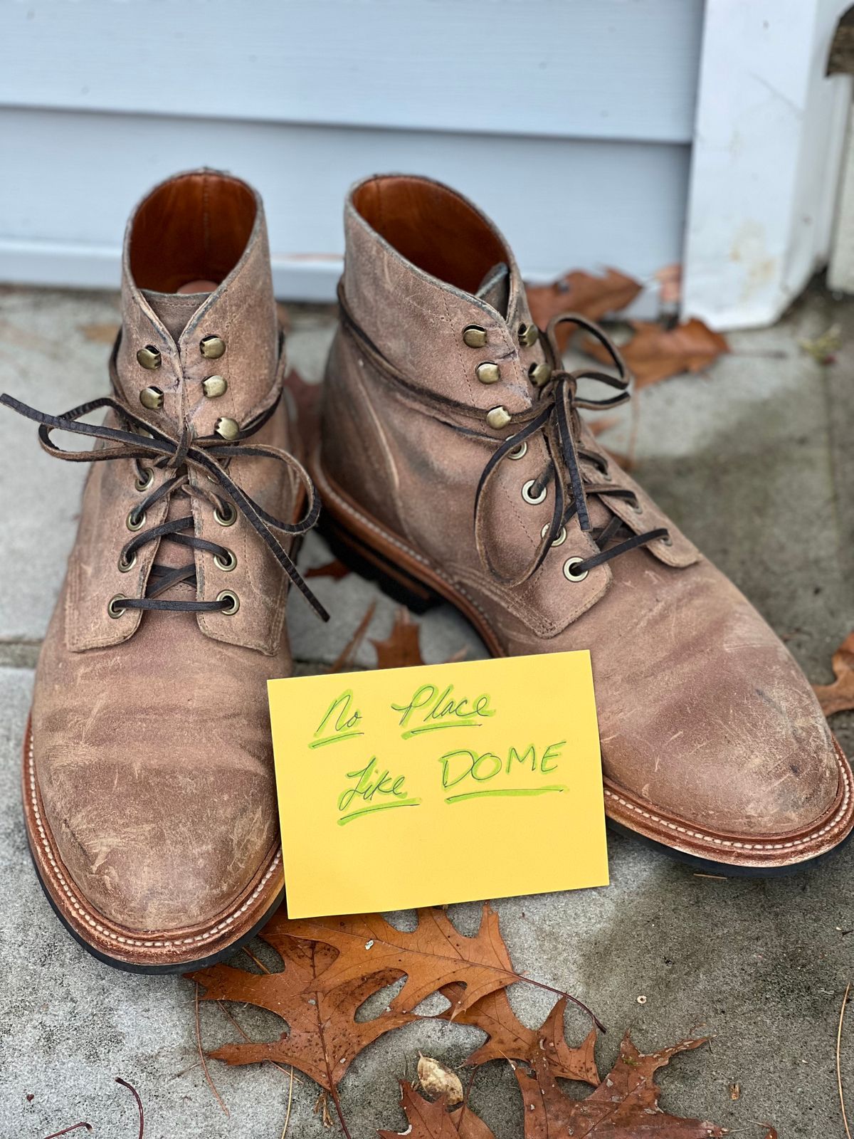 Photo by StrikeDeuce on November 9, 2022 of the Grant Stone Diesel Boot in C.F. Stead Natural Waxy Commander Suede.