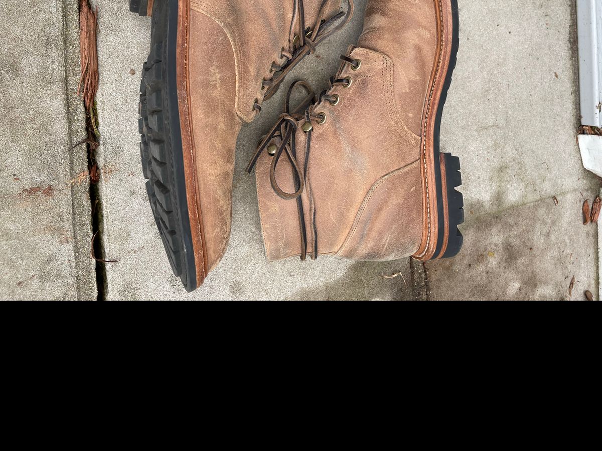 Photo by StrikeDeuce on December 1, 2022 of the Grant Stone Diesel Boot in C.F. Stead Natural Waxy Commander Suede.