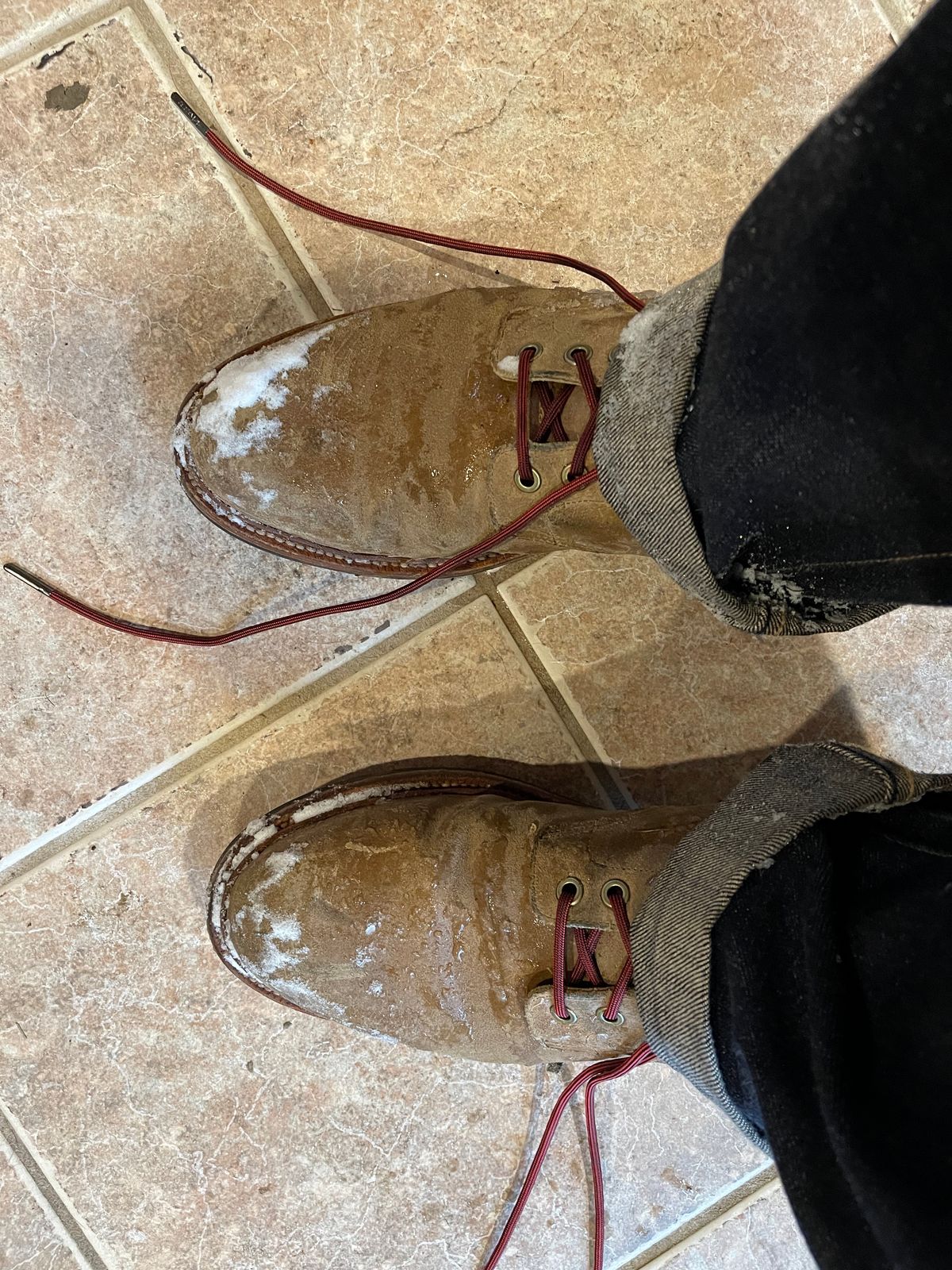 Photo by StrikeDeuce on March 5, 2023 of the Grant Stone Diesel Boot in C.F. Stead Natural Waxy Commander Suede.