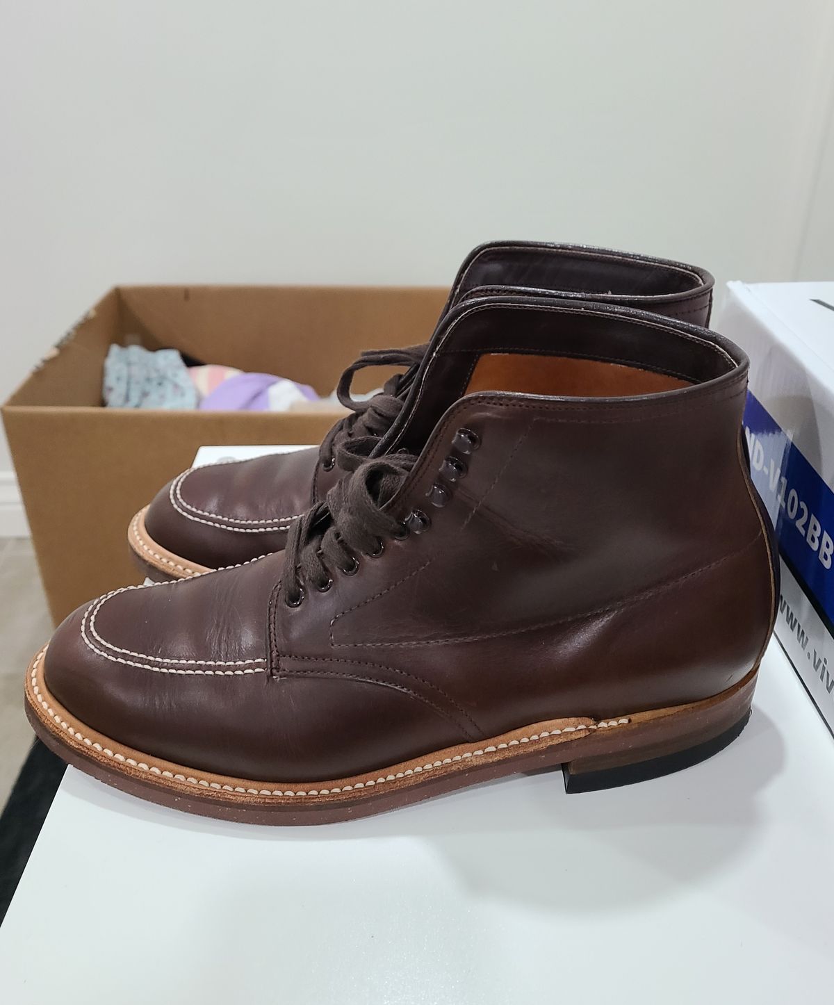 Photo by BochsBoots on October 3, 2022 of the Alden Indy Boot in Horween Brown Chromexcel.