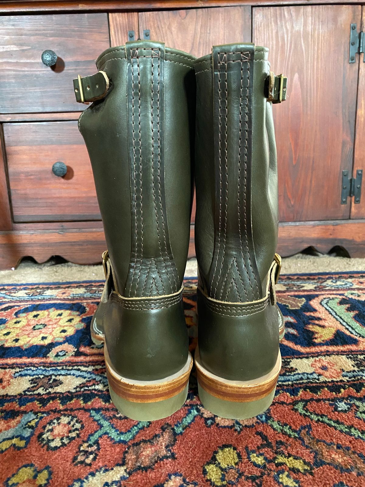 Photo by tgsnyder on October 1, 2022 of the Wesco Mister Lou in Horween Olive Chromexcel.